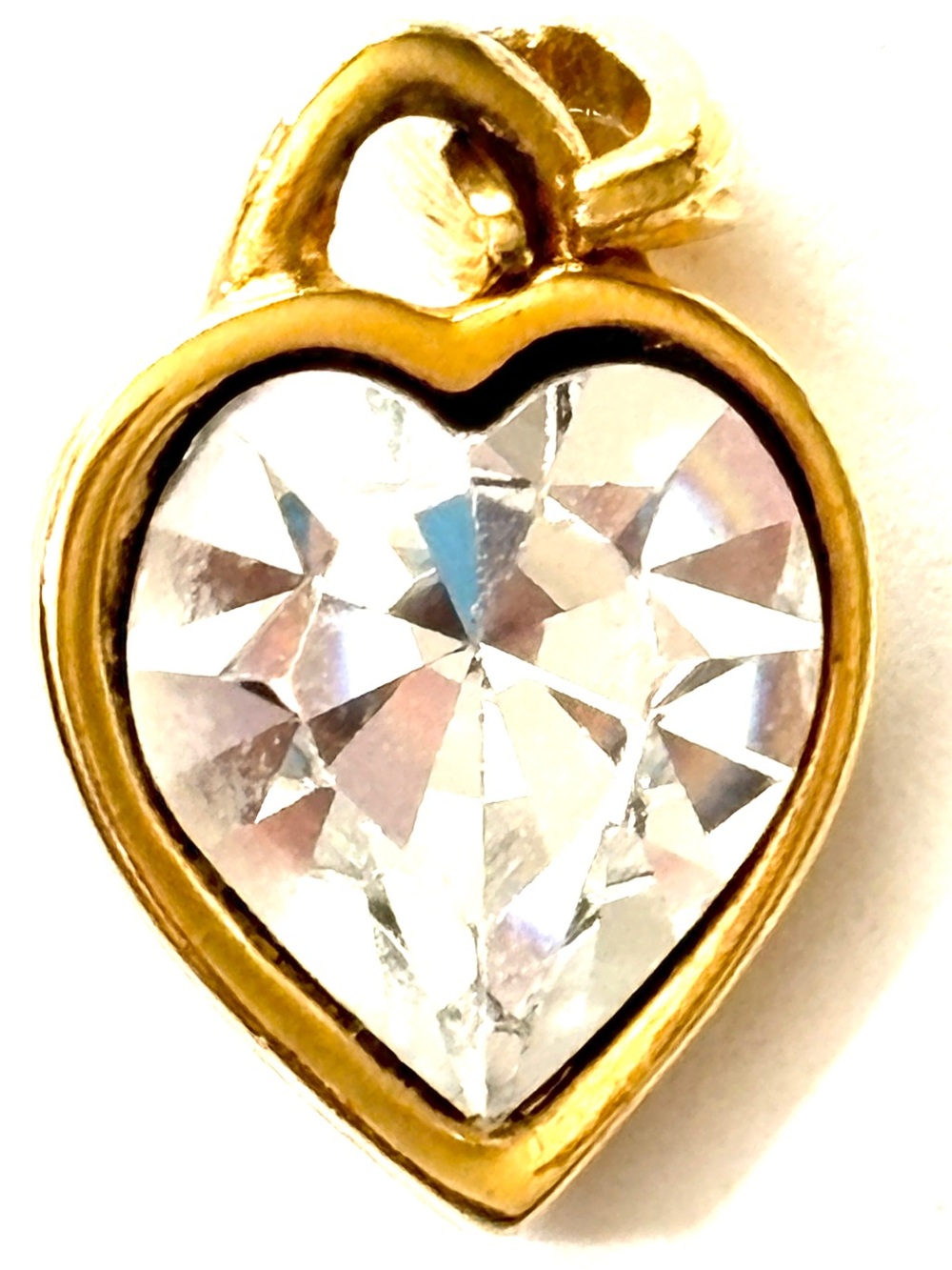 Richelieu Vintage 1960s 70s Signed Gold Tone Clear Rhinestone Heart Pendant